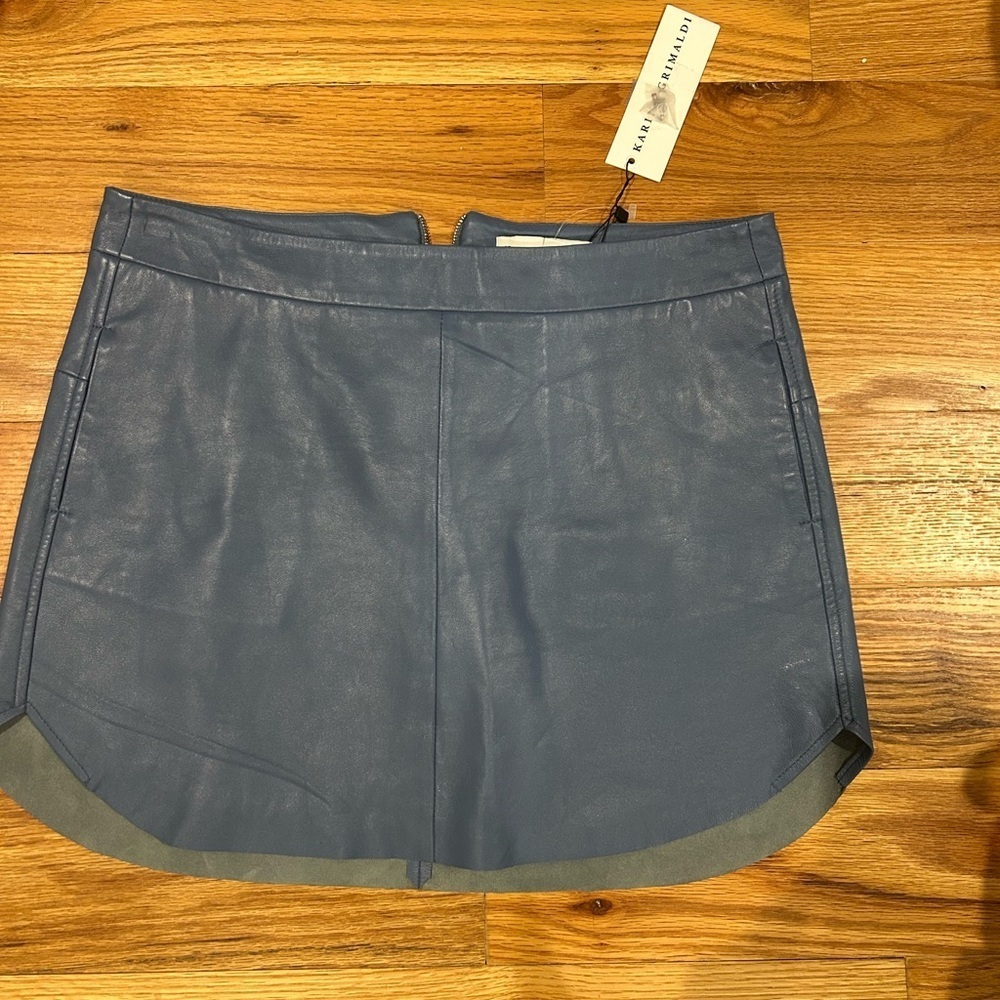 Slate Blue Genuine  Leather Skirt - Picture 6 of 6